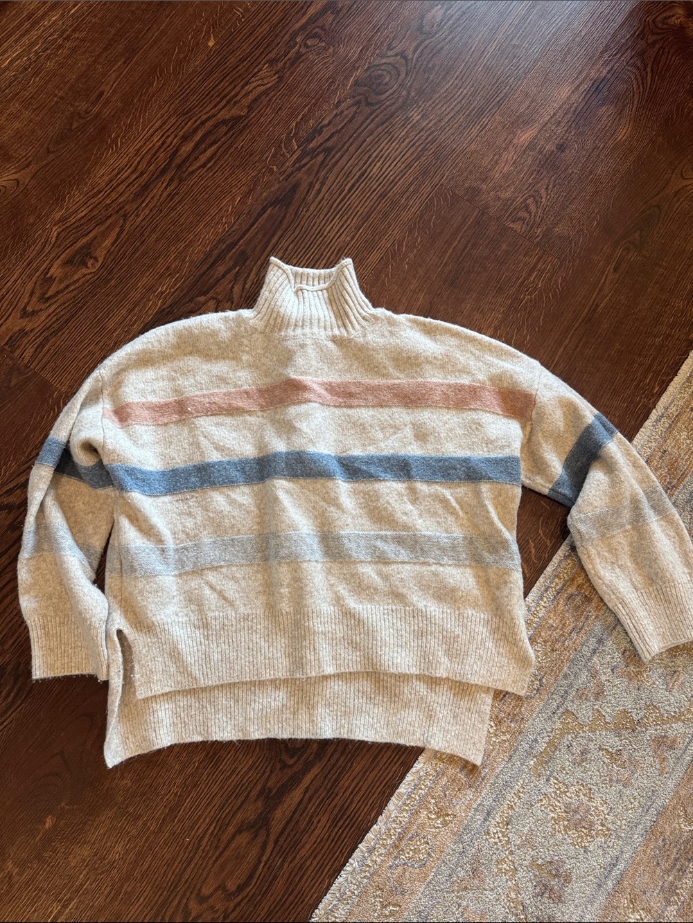 Fate Cream Sweater with Pink and Blue Stripes